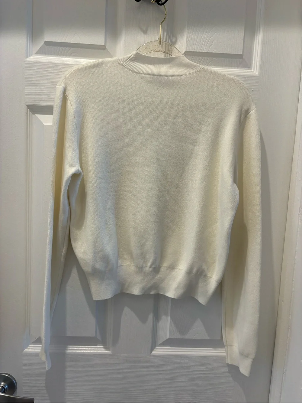 Favorite Daughter The Whitney Mock Neck Sweater Ivory Cropped Knit Women’s Large